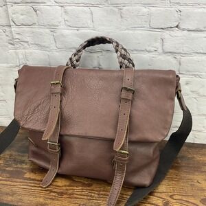 Bonfanti Leather brown Messenger Bag Crossbody Shoulder‎ Bag Braided Handle